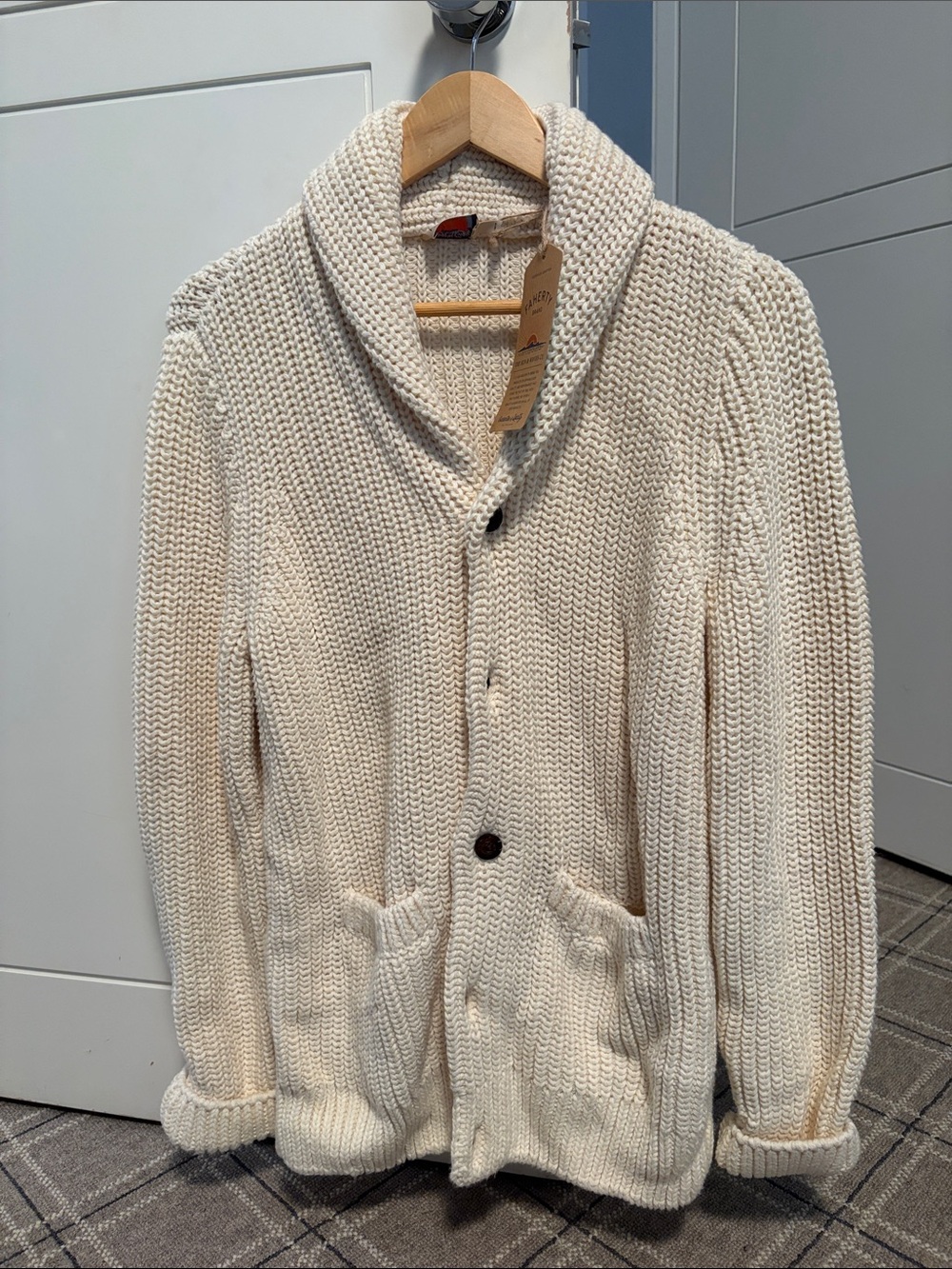 Faherty Men's Shawl Collar Chunky Knit Cardigan - Cream